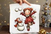 Christmas Girl & Snowman Clipart, an Illustration by OK Design (Thumbnail 6 of 6)