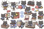 Kawaii black cat office life clipart, an Animal Illustration by Blumensdiary (Thumbnail 2 of 6)