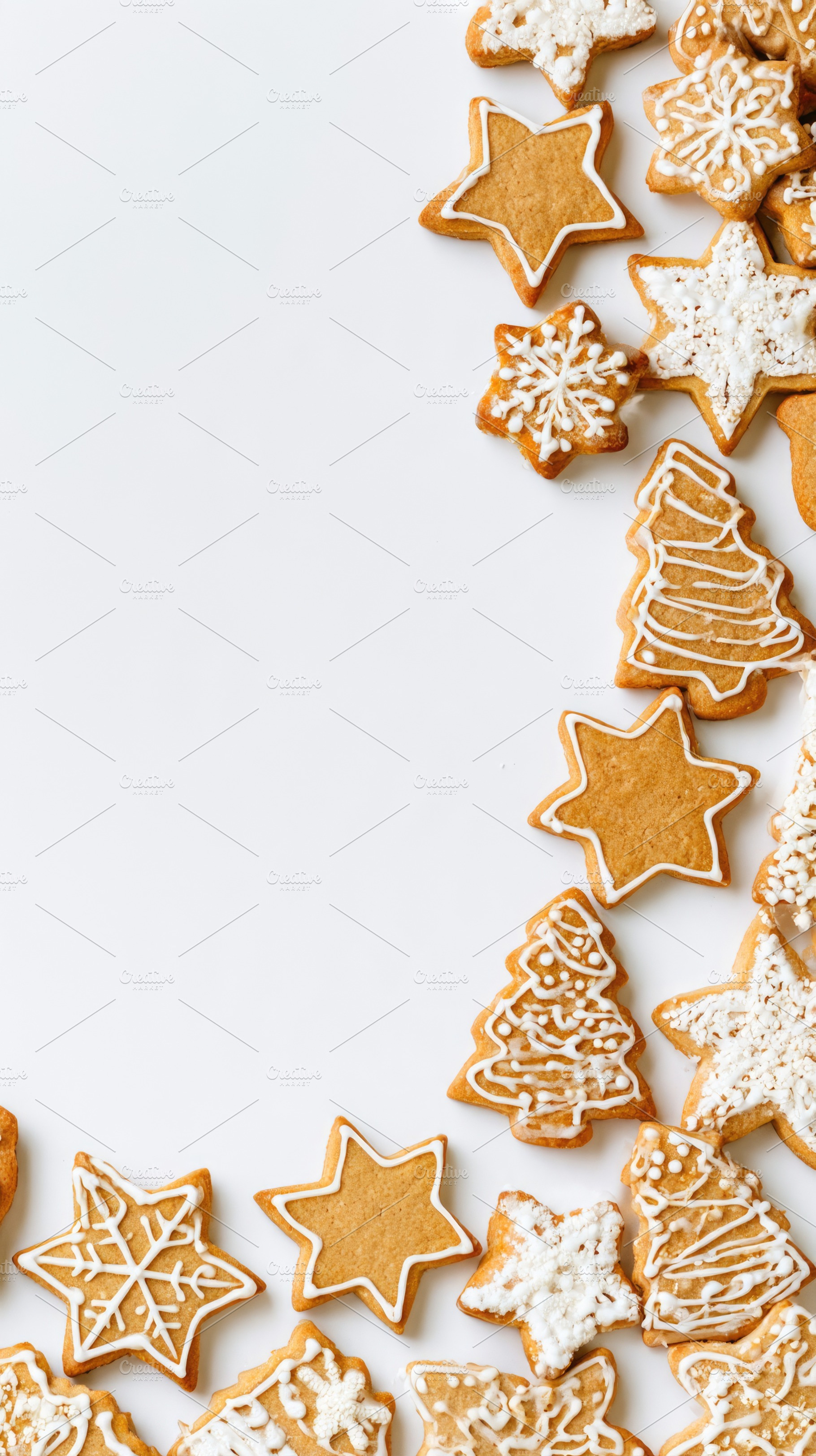 Christmas cookies with stars snowflakes and trees on white backg, a Holiday Photo by José Manuel Gelpi