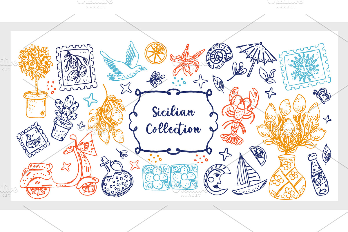 Sicilian Collection hand drawn line, an Illustration by Lucia Fox