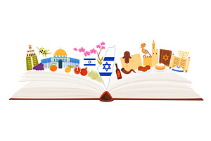 Israel culture elements and Judaism, an Education Illustration by Flashvector