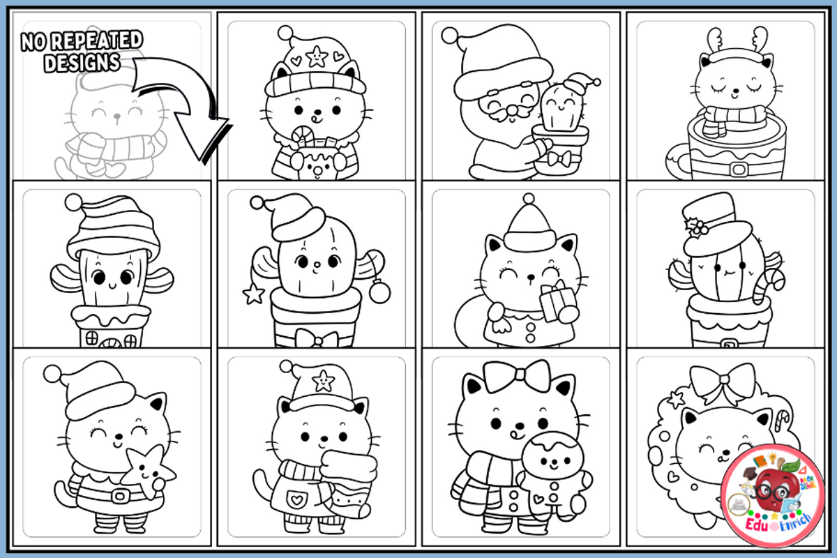 Cozy Christmas Coloring Pages, a Seasonal Illustration by EduEnrich (Photo 3 of 3)