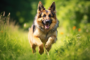 German shepherd dog running in the park, an Animal Photo by AlyaAnd