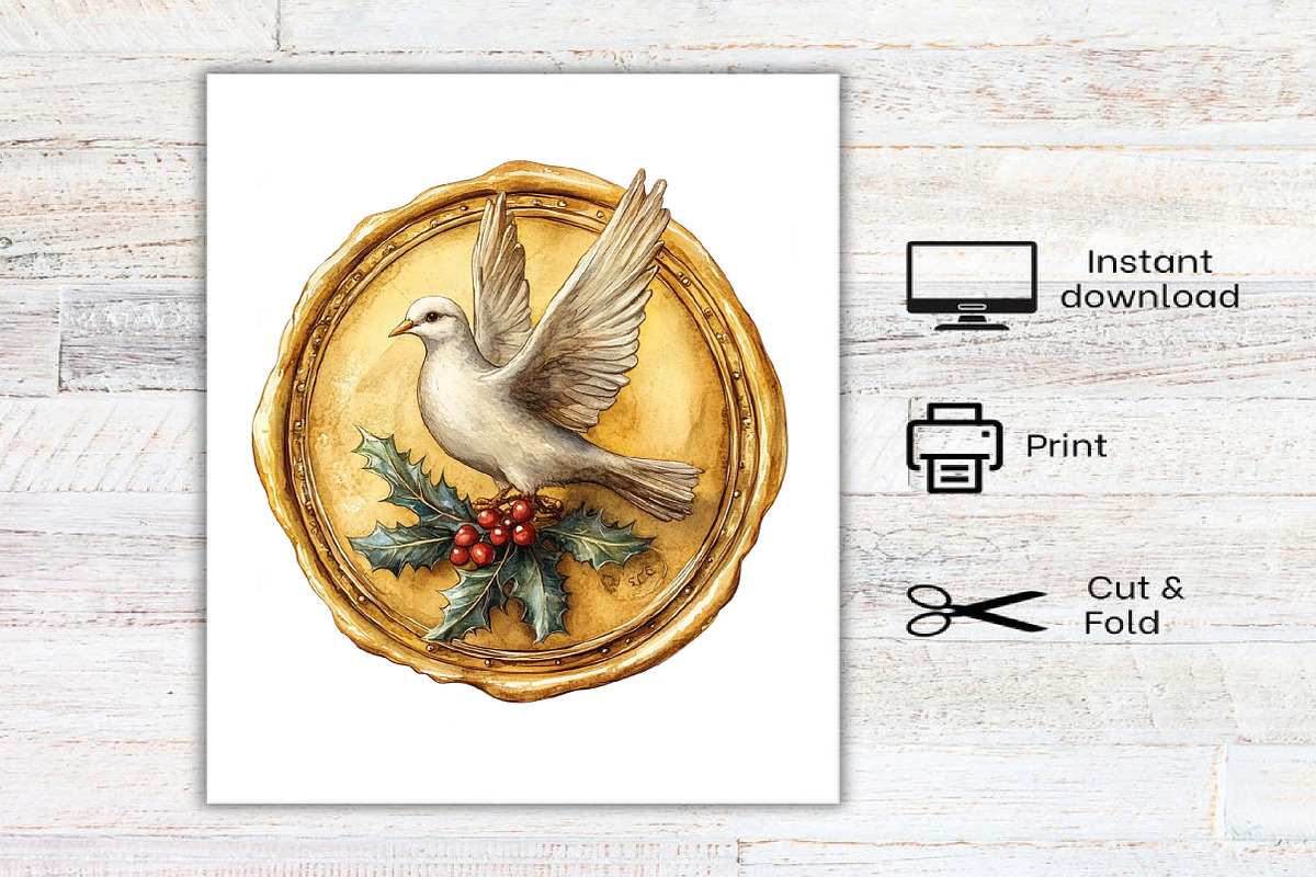 Watercolor Christmas Golden Wax Seal, an Illustration by Canvas Craft (Photo 8 of 8)