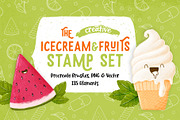 Procreate Icecream & Fruits Stamps, a Brush Add-On by PrettyLittlePigs (Thumbnail 1 of 9)