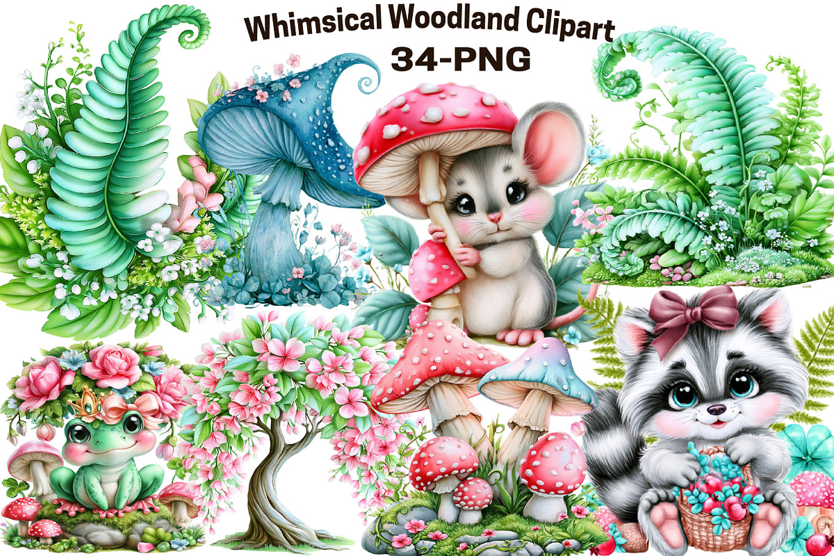 Whimsical Woodland Clipart PNG, a Seasonal Illustration by SVGArt (Photo 1 of 5)