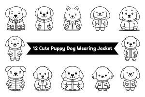 12 Cute Puppy Dog Wearing Jacket, an Animal Illustration by jongcreative