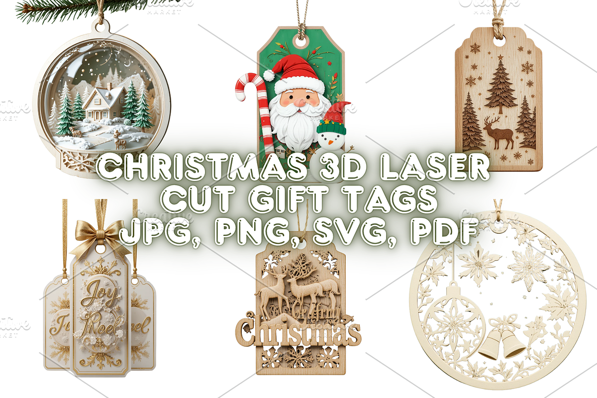 Christmas 3D Laser  Cut Gift Tags, a Decorative Illustration by Creative design (Photo 1 of 7)