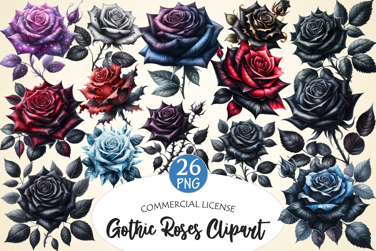 Gothic Roses Clipart Bundle, a Seasonal Illustration by Daily.Designs