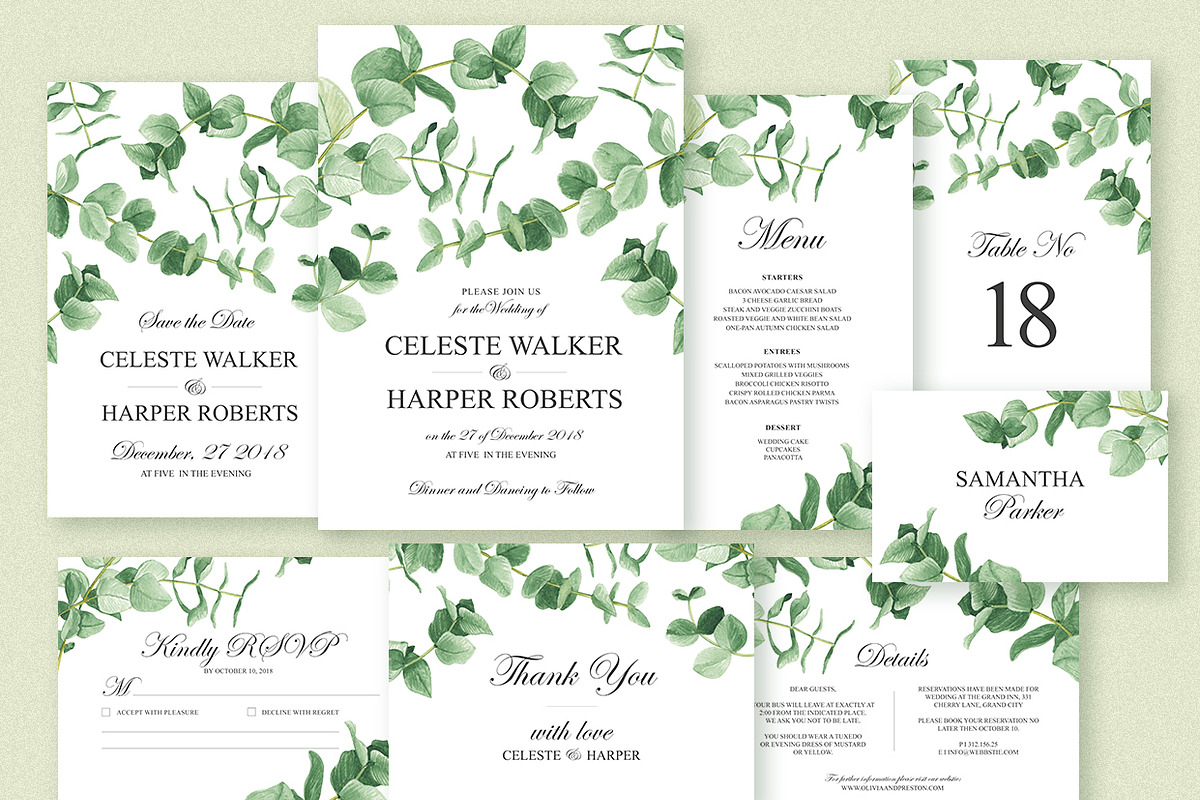 Eucalyptus Greens Wedding Suite, an Invitation Template by HannaSymo (Photo 6 of 14)