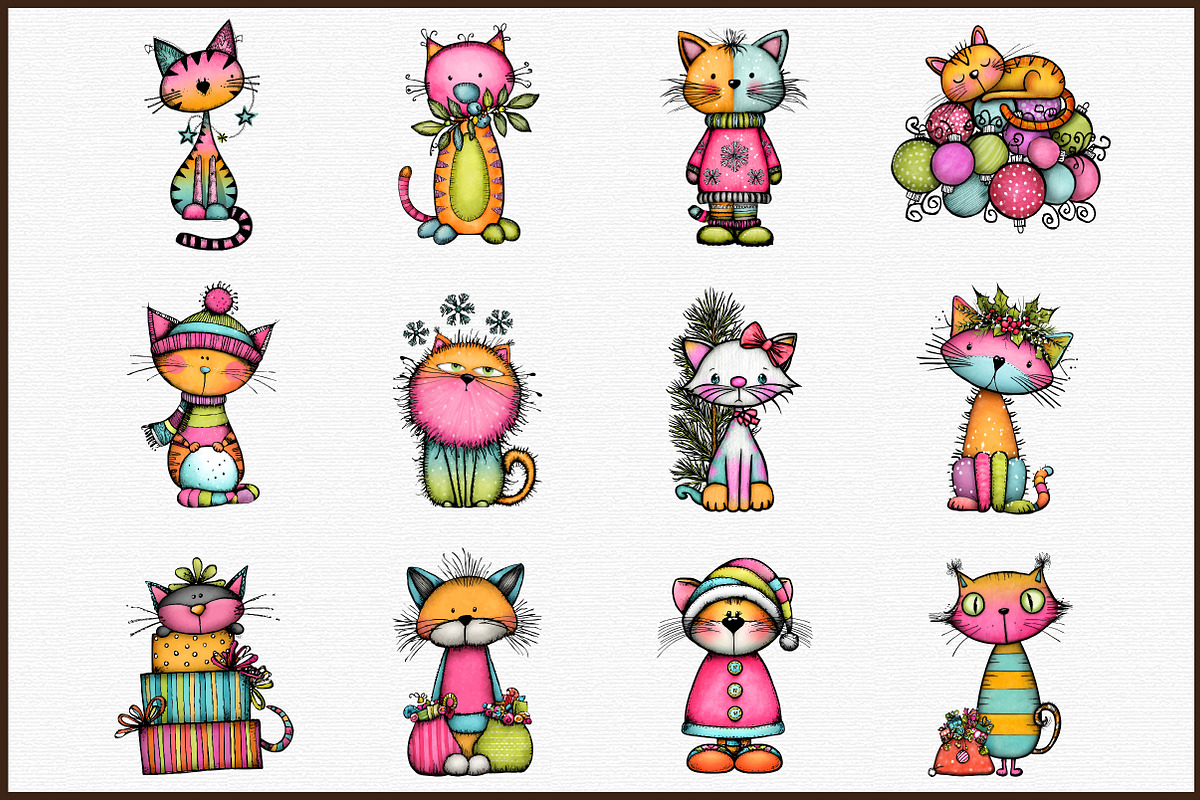 Whimsical Christmas Cat Clipart, an Illustration by Sublimation Artist (Photo 3 of 6)
