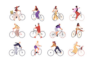 People ride bicycles set + patterns, a Transportation Illustration by PaperTrident