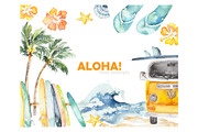 Surfing watercolor clipart set, an Illustration by Vivitta (Thumbnail 6 of 9)