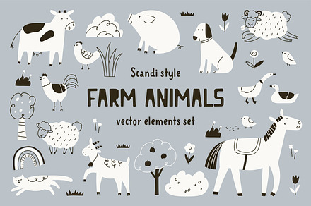 Cute farm animals, doodle scandi set, an Animal Illustration by Good Studio