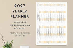 2027 Wall Planner Sunday Start P