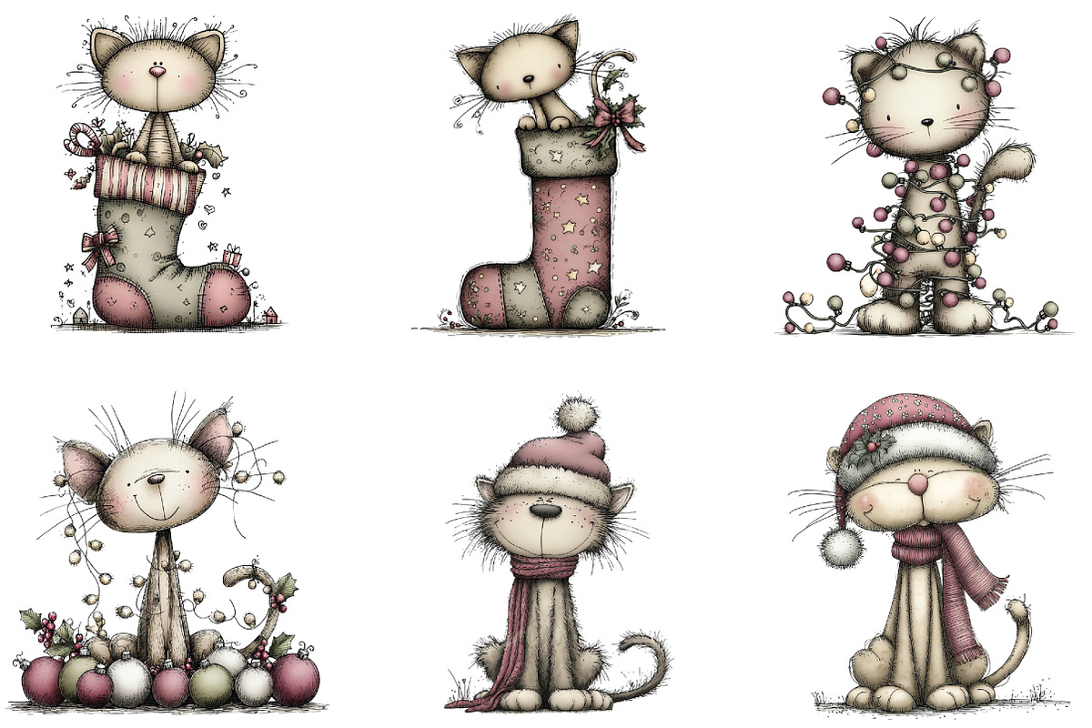 Whimsical Christmas Cat Clipart, an Illustration by CraftArtStudio (Photo 4 of 6)