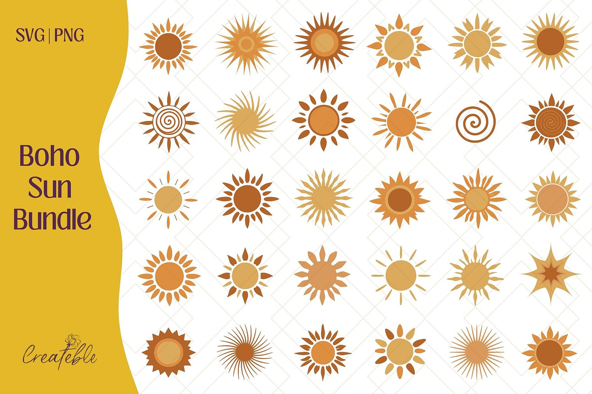 Boho Sun SVG Bundle, an Object Graphic by Createble (Photo 1 of 9)