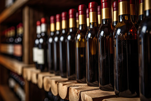 Wine bottles on the wooden wine shelf, a Food & Drink Photo by AlyaAnd