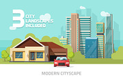 City Buildings Landscape Vector Set, an Illustration by vladwel (Thumbnail 3 of 6)
