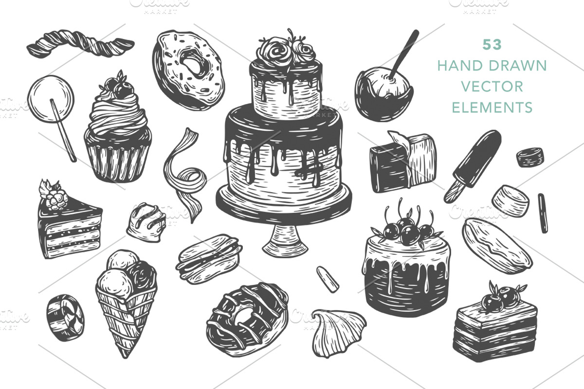 Sweet Dreams. Vector Set., a Food Illustration by Olga Olmix (Photo 2 of 8)