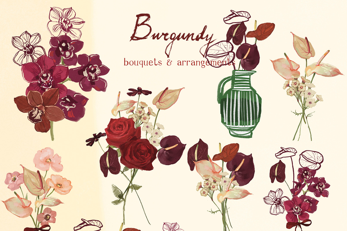 Burgundy Wedding Flower Illustration, a Decorative Illustration by whiteheartdesign (Photo 2 of 16)