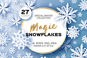 27 MAGIC SNOWFLAKES. Paper Cut Style