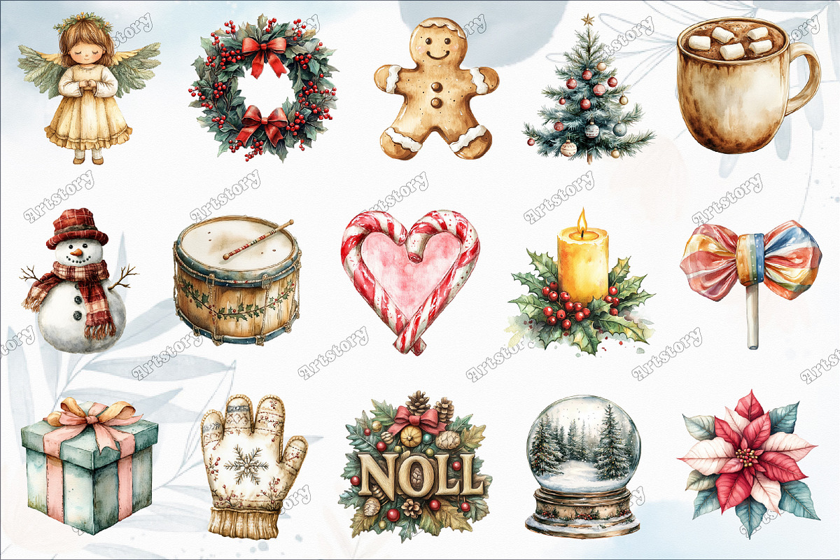 Vintage Noel Retro Christmas Clipart, an Illustration by designcity5 (Photo 2 of 5)