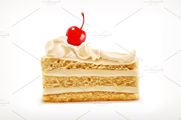 Piece Of Cake Cocktail Cherry Vector