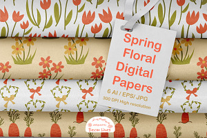 Spring Floral Digital Papers, a Pattern Graphic by Decor Lines