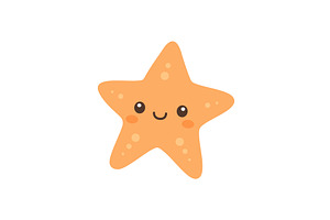 Smiling cartoon starfish. Flat, an Animal Illustration by GraphiShop