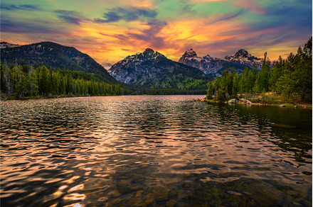 Sunset over Taggart Lake and Grand, a Nature Photo by Nick Fox