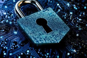 High-tech digital padlock on a circu, a Photo by Tanuart