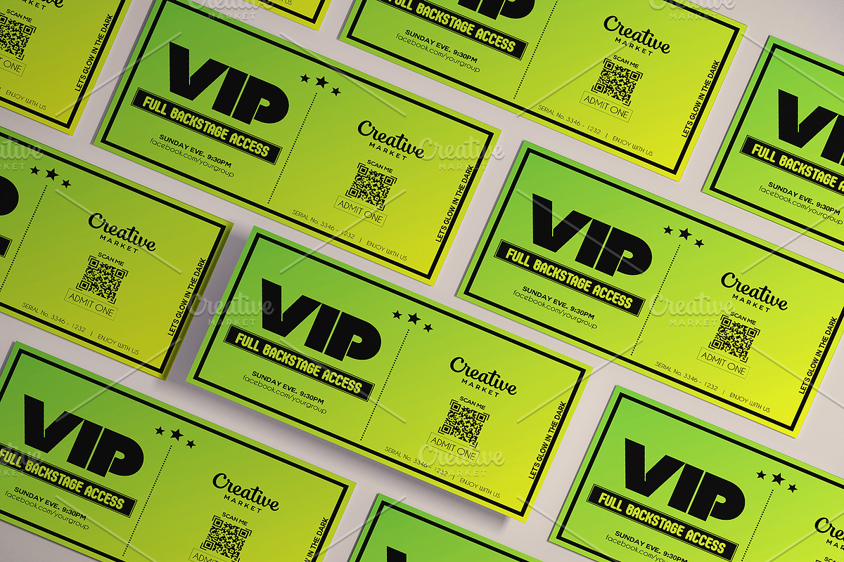 Neon Green VIP Pass Template, a Card Template by Tzochko (Photo 3 of 5)