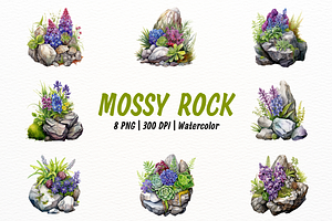 Mossy Rock and Floral Bouquet, an Object Illustration by New-School-Wave