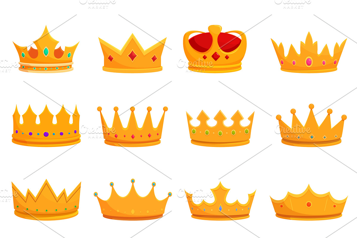 Cartoon golden crowns. Isolated king, an Illustration by Valerie Bodnar