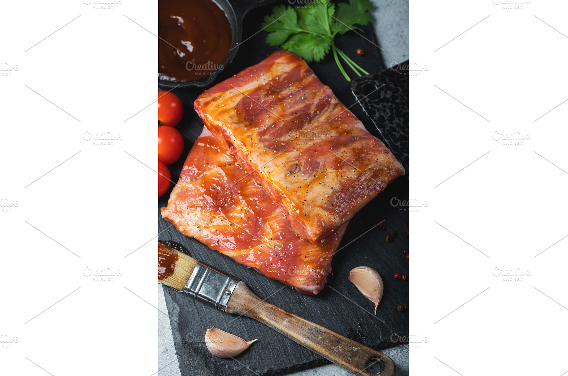 Ready for BBQ raw pork spare ribs, a Food & Drink Photo by Budarinphoto