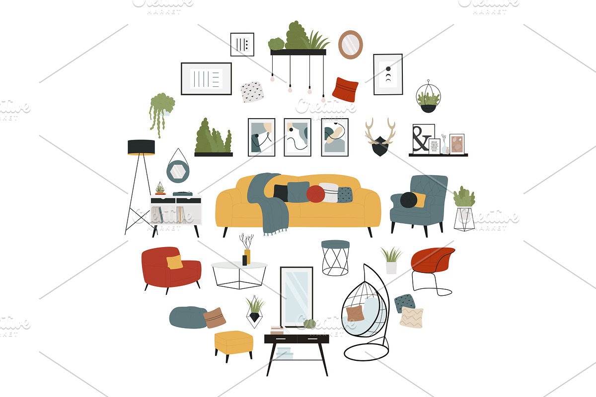 Modern living room furniture and, an Object Illustration by Flashvector