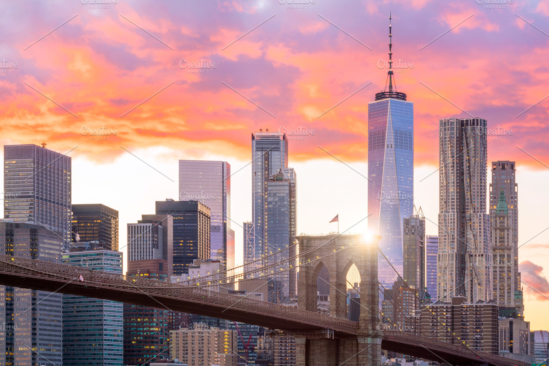 Beautiful sunset over brooklyn bridge in New York City, an Architecture Photo by f11photo