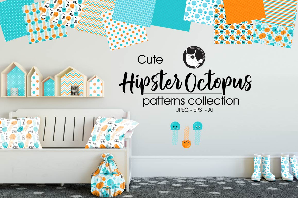 HIPSTER OCTOPUS Pattern collection, a Pattern Graphic by PrettyPatterns (Photo 1 of 5)