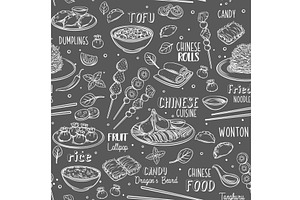 Chinese cuisine seamless pattern, a Food Illustration by VictoriaSergeeva
