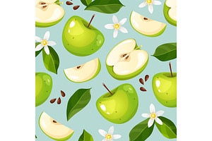 Green apple fruit seamless pattern, a Pattern Graphic by Elen_Art