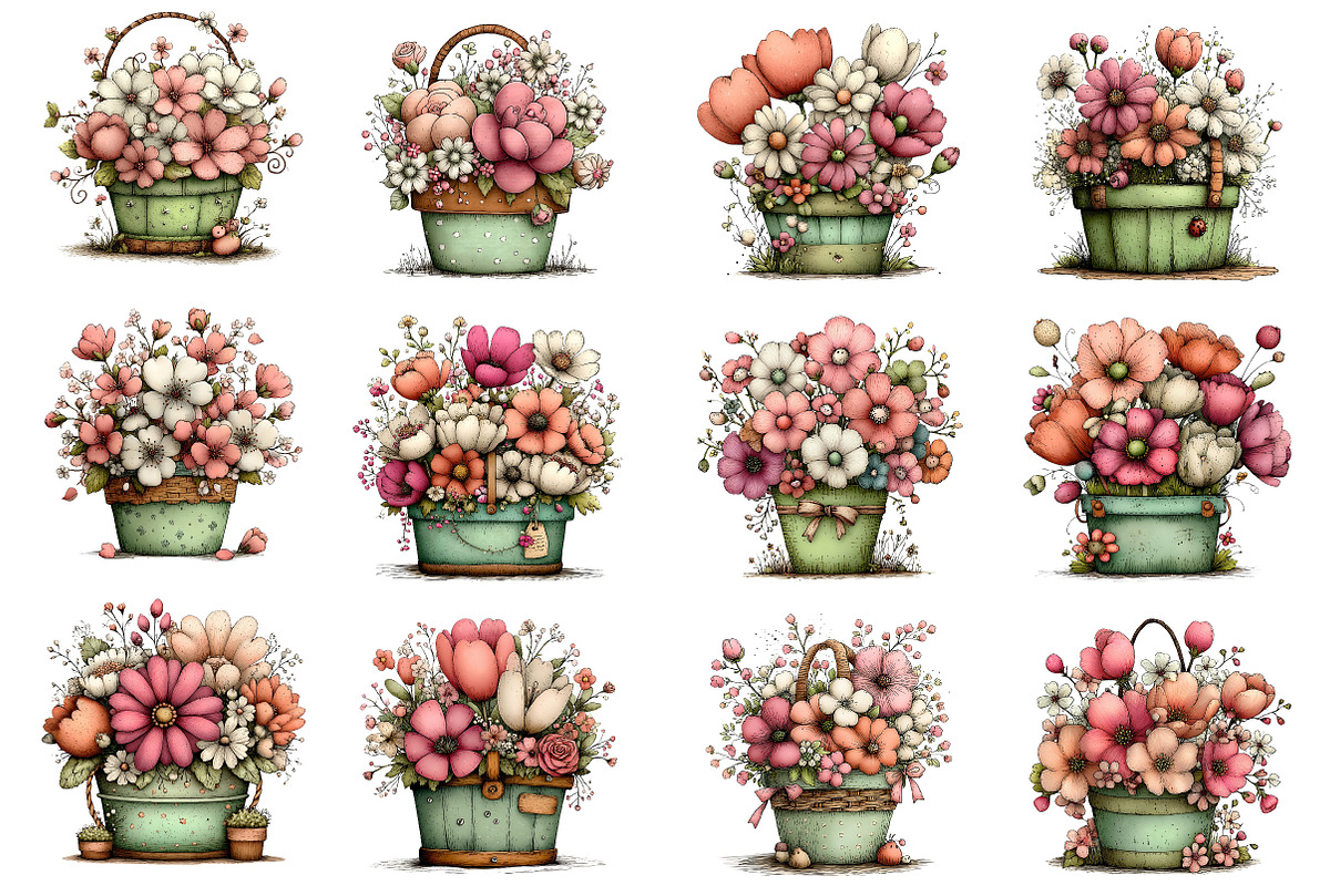 Whimsical Spring Flowes Busket Clipa, an Illustration by Dream Creation (Photo 3 of 5)