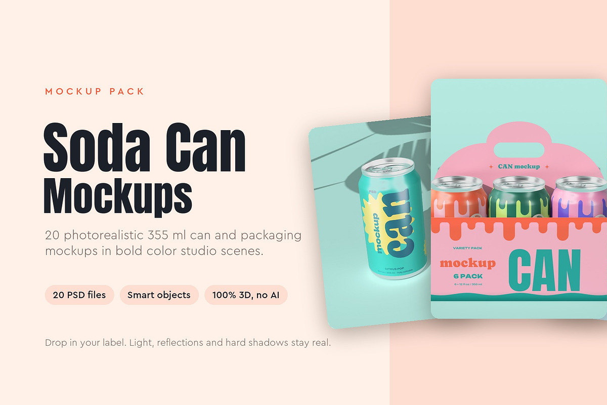 Soda Can Mockup Pack, a Cups & Container Mockup by Motion-Box (Photo 1 of 4)