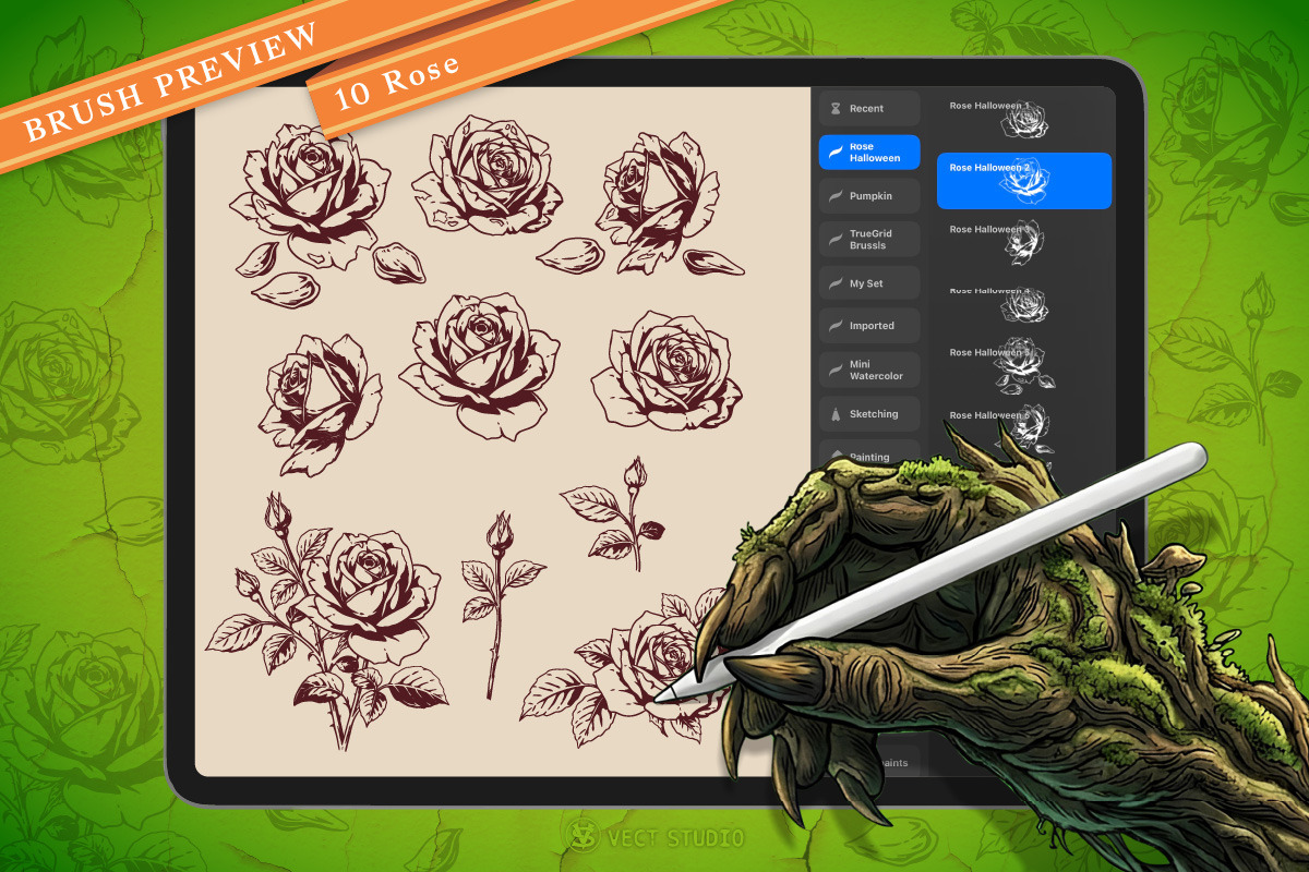 20 Halloween Rose Stamp Brushes, a Brush Add-On by vectstudio (Photo 2 of 10)