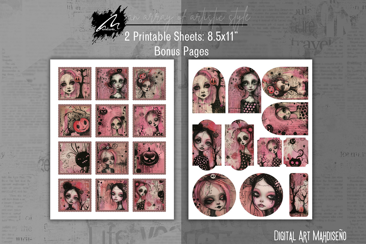 Pinkoween Whimsical Scrapbook Pages, a Seasonal Illustration by Digital Art Mahdiseño (Photo 7 of 10)