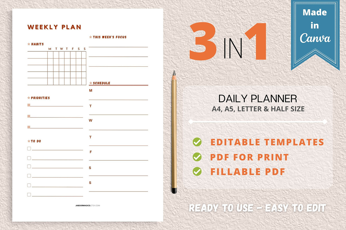 Weekly Planner Template, Canva, a Templates & Theme by Jaboor Magics (Photo 1 of 4)