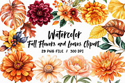 Fall Flowers and Leaves Clipart, an Illustration by Libby Wishes (Thumbnail 1 of 6)