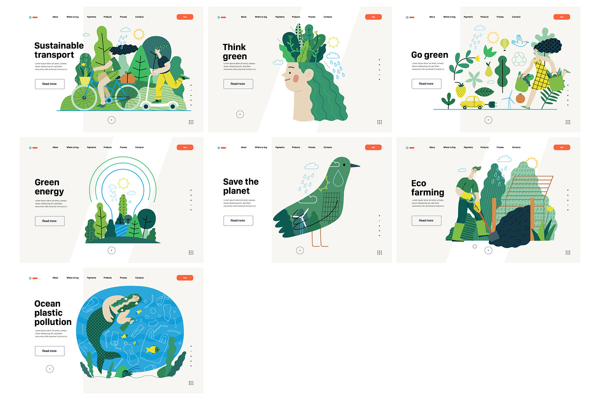 Ecology flat vector illustrations, a Templates & Theme by Grivina's shop (Photo 22 of 31)