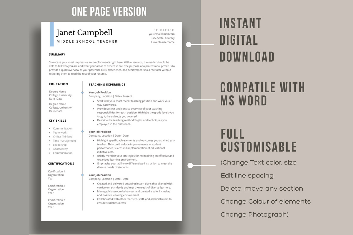 Resume Template word | Educator CV, a Resume Template by aivos (Photo 2 of 7)