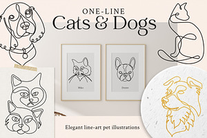 One Line Cats & Dogs: Elegant Pets